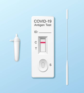 COVID-19, Antigen Testing Kits. Coronavirus rapid test design on blue background. EPS 10 vector illustration