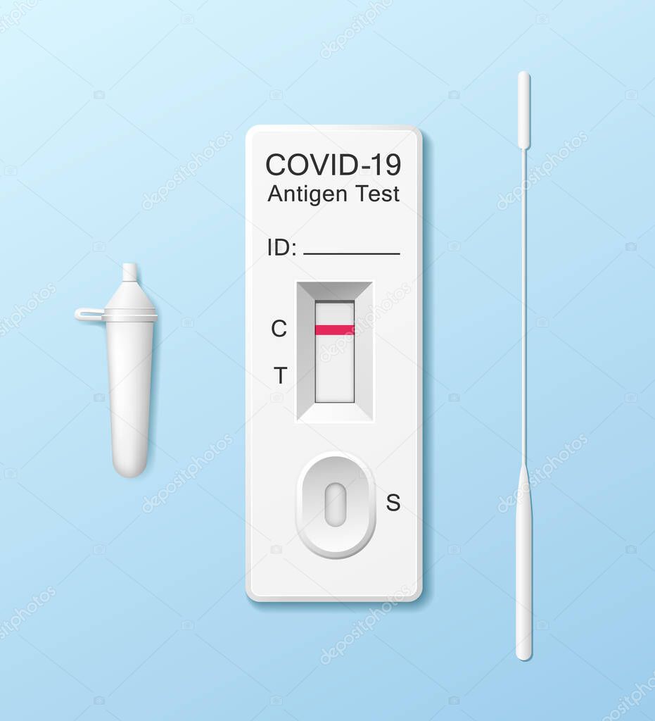 COVID-19, Antigen Testing Kits. Coronavirus rapid test design on blue background. EPS 10 vector illustration