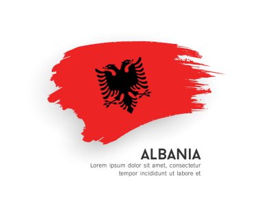 Arnavutluk bayrağı ve fırça darbesi tasarımı beyaz arkaplanda izole edildi, EPS10 vektör illüstrasyonu