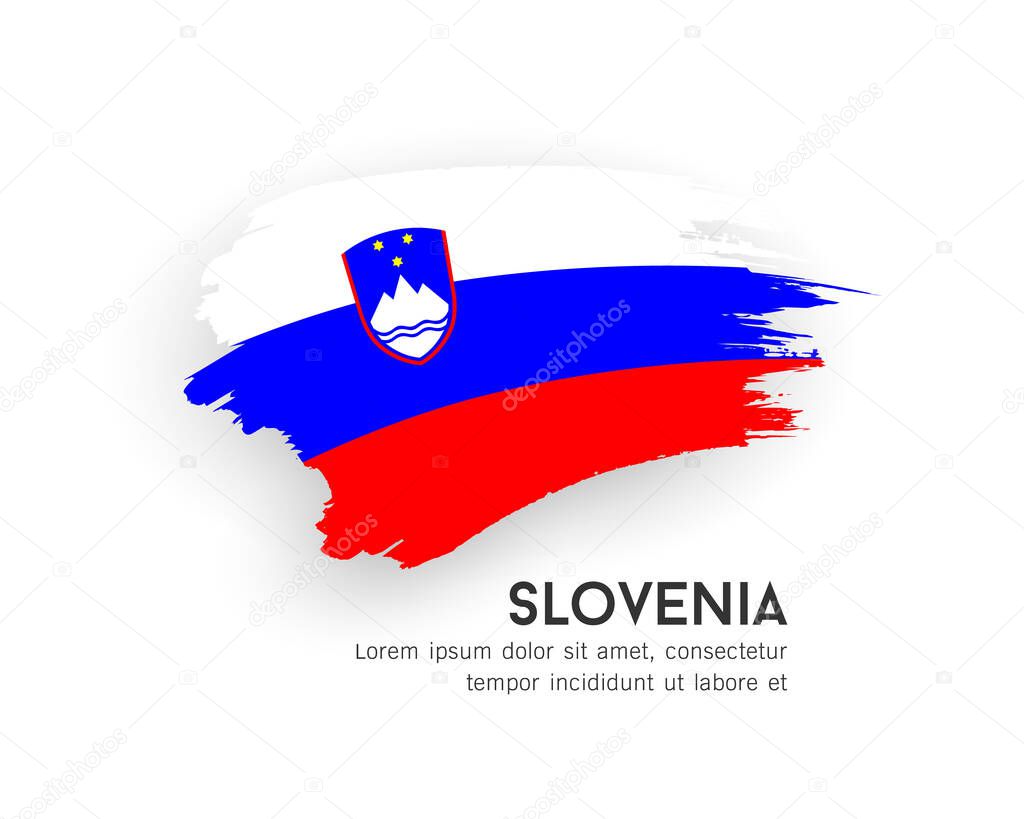 Flag of Slovenia, brush stroke design isolated on white background, EPS10 vector illustration