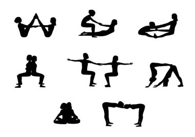 Partner Yoga seti. Yoga siyah siluet seti.