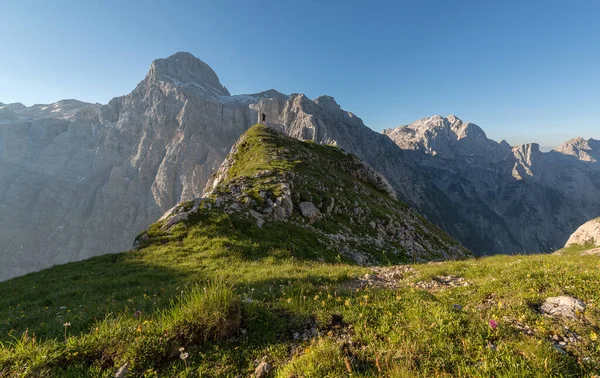 Frühmorgens Den Bergen Schöne Aussicht Den Julianischen Alpen Slowenien — Stockfoto