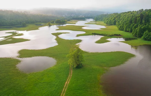 Flooded Countryside Heavy Rain Fields Roads Climate Change Can Cause — Stock Photo, Image