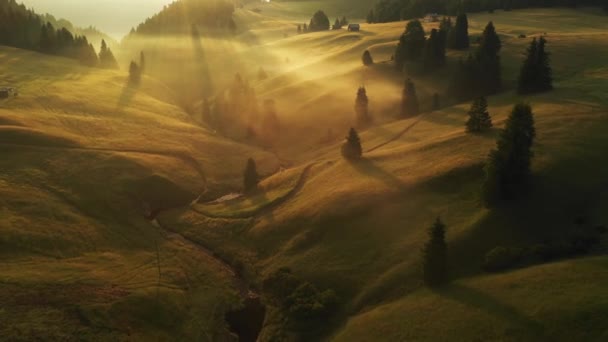 Luftaufnahme Des Sonnenaufgangs Den Dolomiten Schöner Morgen Auf Der Seiser — Stockvideo