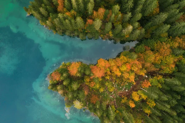Flygfoto Över Fusine Sjön Hösten Italien — Stockfoto