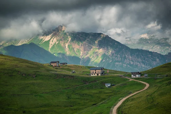 Hiking Dolomites Mountains Sunny Cloudy Day — Stock Photo, Image