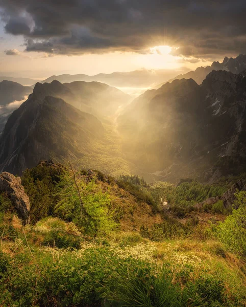 Mooie Zomerochtend Bergen Van Juliaanse Alpen — Stockfoto