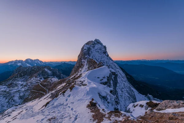 Paysage Montagne Hiver Soirée Juste Après Coucher Soleil — Photo