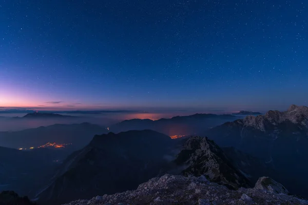 Pôr Sol Estrelas Anoitecer Cordilheira Julian Alps Serenidade Amizade Nas — Fotografia de Stock
