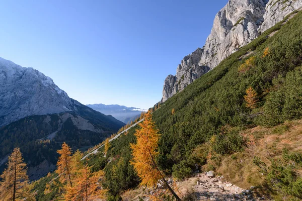 Sonnenaufgang Den Herbstlichen Bergen Einem Schönen Sonnigen Tag — Stockfoto