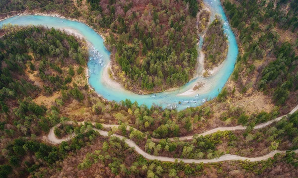 Vista Aérea Rio Sava Com Cor Azul Vívida Água — Fotografia de Stock