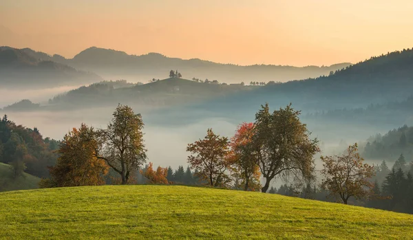 Mlhavá Krajina Venkově Brzy Ráno — Stock fotografie