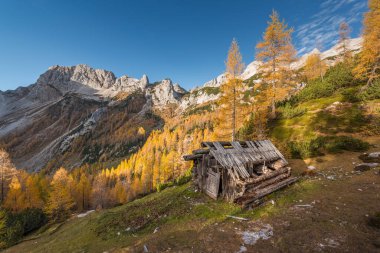 Slovenya 'daki Julian Alpleri' nin dağlarındaki güzel sonbahar manzarası.