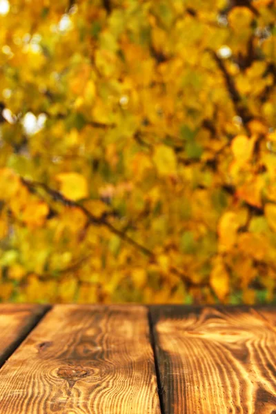 Drewniane Tło Tle Żółtych Liści Tapeta Jesienne Tło — Zdjęcie stockowe