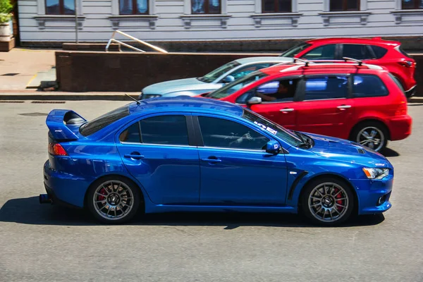 Kiev Ukraine June 2021 Blue Mitsubishi Lancer Evolution City Stock Image