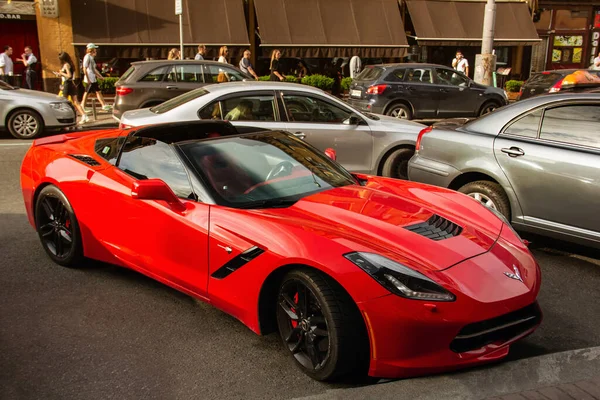 Kiev Ucrânia Junho 2021 Carro Muscular Vermelho Chevrolet Corvette Liberty — Fotografia de Stock