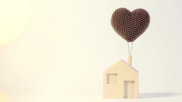 Toy House Clean Background Twinkling Lights Wooden House Balloon Dream — Stock Video