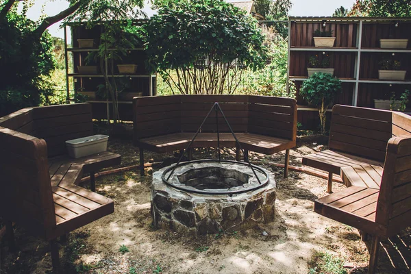 Lugar Para Relajarse Con Una Empresa Jardín Lugar Para Fuego — Foto de Stock