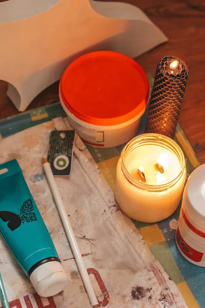 Creative Space Burning Candles Candles Work — Photo