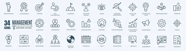 Management Web Icons Editable Line Style Media Teamwork Business Planning — Stok Vektör