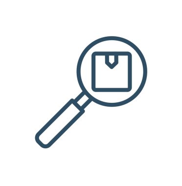 Parcel box search with magnifying glasses line icon