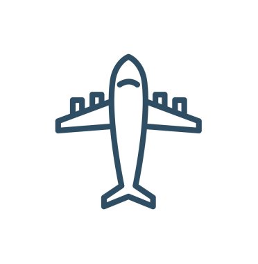 Uçak, uçak satırı simgesi, Anahat vektör işareti üzerinde beyaz izole doğrusal stil piktogram. Havaalanı sembolü, logo illüstrasyon. Düzenlenebilir inme. Piksel mükemmel