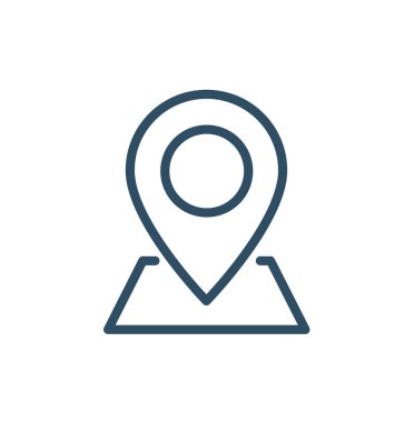 Map with pin, geo locate, pointer icon. Black icon on white background