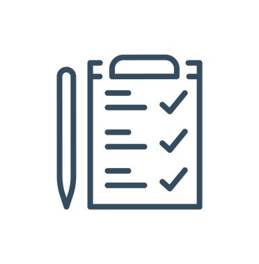 Anket veya sınav formu kağıt sayfası simgesi ile cevap quiz kontrol listesi ve başarı sonucu değerlendirme, eğitim testi fikri, anket sembolü, belge vektör çizgi anahat