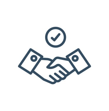 Commitment or handshake with tick icon for web, mobile and infographics. Vector dark grey icon isolated on light white background.