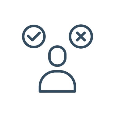 Person have choice to accept or refuse icon for web, mobile and infographics. Vector dark grey icon isolated on light white background.