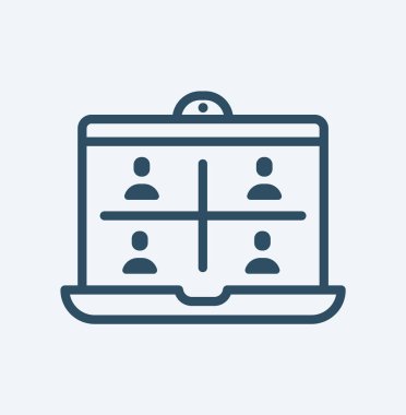 Video conference and group call icon with stroke and white background. Thin line style stock .