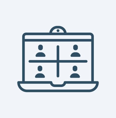 Video conference and group call icon with editable stroke and white background. Thin line style stock vector.