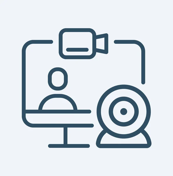 Video Conference Group Call Icon Editable Stroke White Background Thin — стоковый вектор