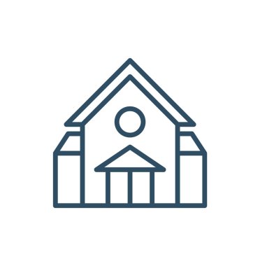 Okul bina simgesini düz stil. Üniversite eğitim vektör çizim üzerinde beyaz arka plan izole. Banka, hükümet iş kavramı.