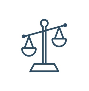 Adalet pulları çizgi ikonu. Yargı ölçeği işareti. Hukuk hukuku sembolü. Kalite tasarım elemanı. Düzenlenebilir felç. Doğrusal adalet ölçeklendirme simgesi. Vektör