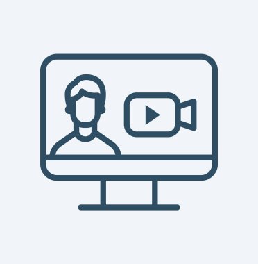 Video konferans ikonu. Bilgisayar ekranındaki insanlar. Karantina zamanındaki merkez ofis. Dijital iletişim. Öğretim medyası