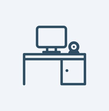 Simple line icon stroke of a computer monitor on a desktop with camera, vector illustration