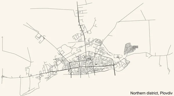 Detaillierte Navigation Stadtplan Auf Beigem Hintergrund Des Nördlichen Viertels Der — Stockvektor