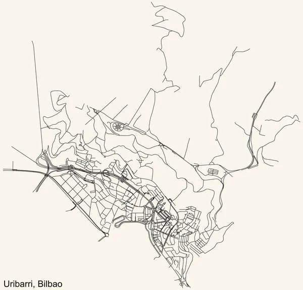 Detaillierte Navigation Stadtplan Auf Beigem Hintergrund Des Viertels Uribarri Der — Stockvektor