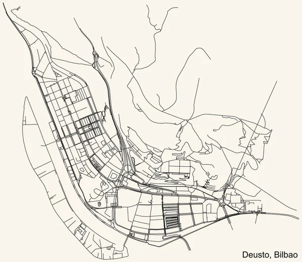 Detaillierte Navigation Stadtplan Auf Beigem Hintergrund Des Viertels Deusto Der — Stockvektor