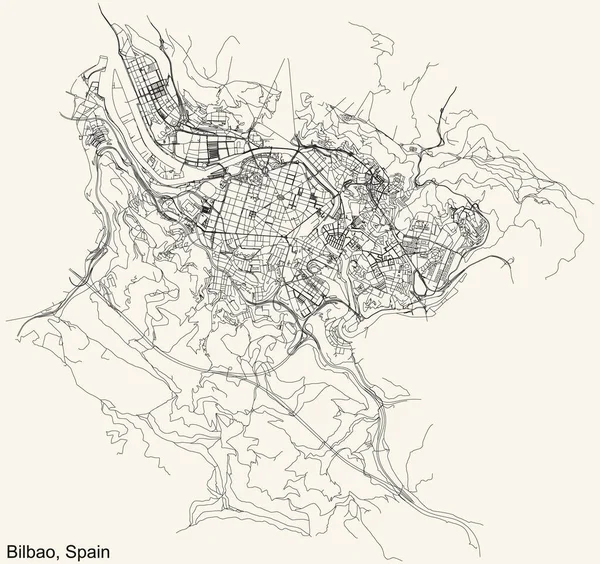 西班牙毕尔巴鄂地区首府城市旧式米色背景的详细导航城市街道路线图 — 图库矢量图片