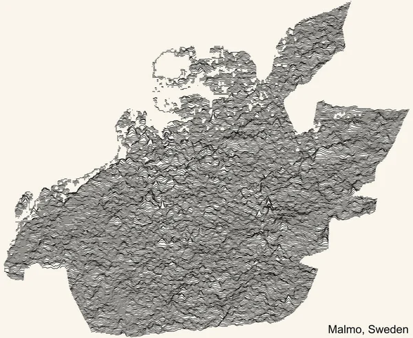 Mapa Topográfico Relieve Positivo Ciudad Malm Suecia Con Líneas Contorno — Vector de stock