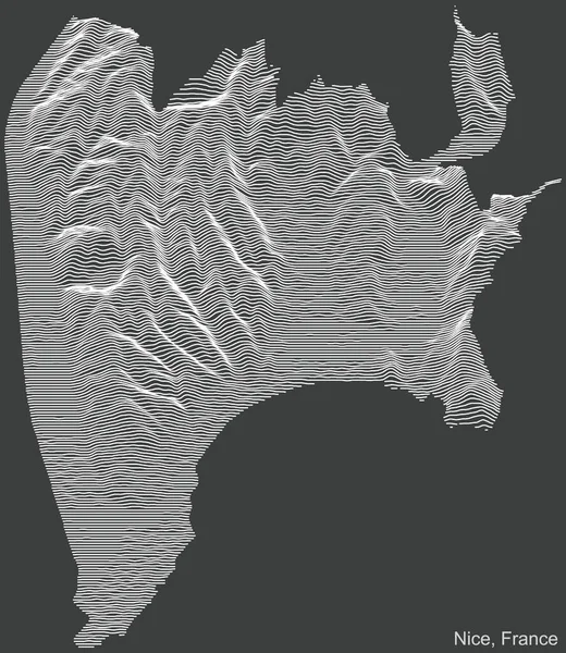 Топографічна Негативна Рельєфна Карта Міста Ніцца Франція Білими Контурними Лініями — стоковий вектор