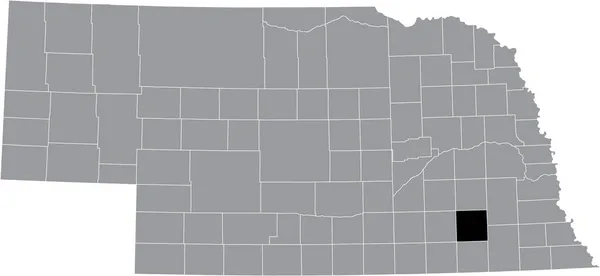ネブラスカ州の灰色の地図の中のサリン郡の黒いハイライトされた場所 — ストックベクタ