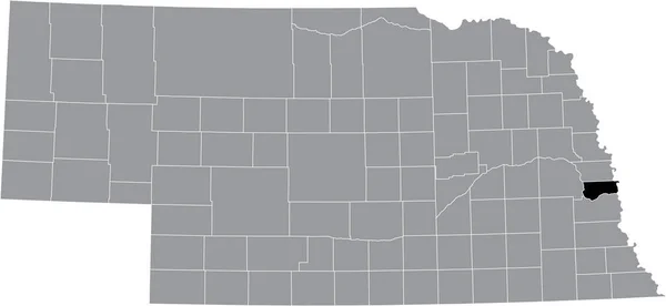 Zwart Gemarkeerde Kaart Van Locatie Van Sarpy County Grijze Kaart — Stockvector