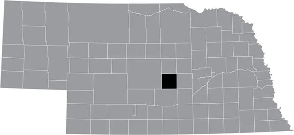 ネブラスカ州の灰色の地図の中のシャーマン郡の黒いハイライトされた場所 — ストックベクタ