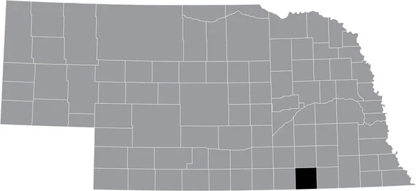 ネブラスカ州の灰色の地図の中のセイヤー郡の黒いハイライトされた場所 — ストックベクタ