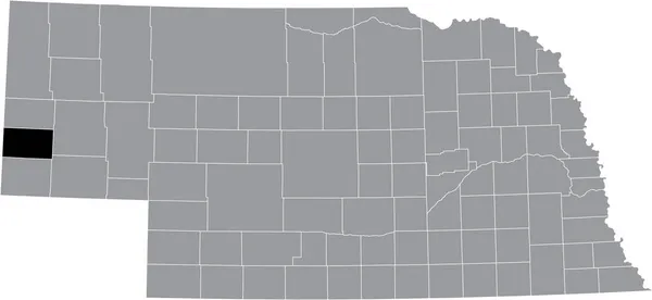 美国内布拉斯加州联邦州内的班纳县灰色地图内的黑色醒目位置图 — 图库矢量图片