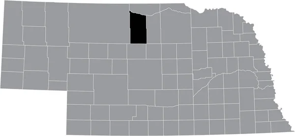 美国内布拉斯加州布朗县灰色地图内的黑色醒目位置图 — 图库矢量图片