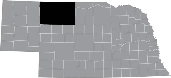 ネブラスカ州の灰色の地図の中のチェリー郡の黒いハイライトされた場所 — ストックベクタ